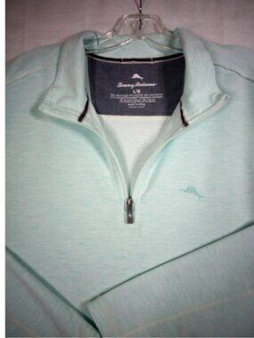 Tommy Bahama 1/4 Zip Pullover Men's L Aqua Blue Marlin Logo Shirt Stretch